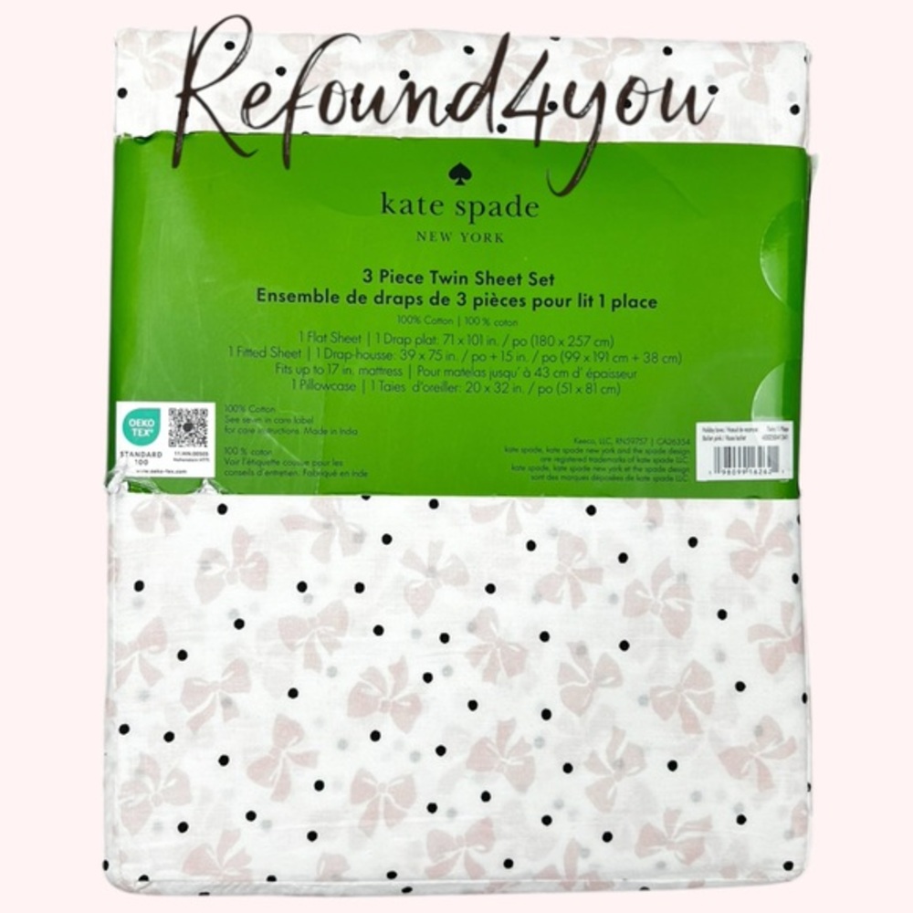 Kate Spade - ‘Bows & Polkadots’ Regular Twin Sheet Set. NWT Firm!